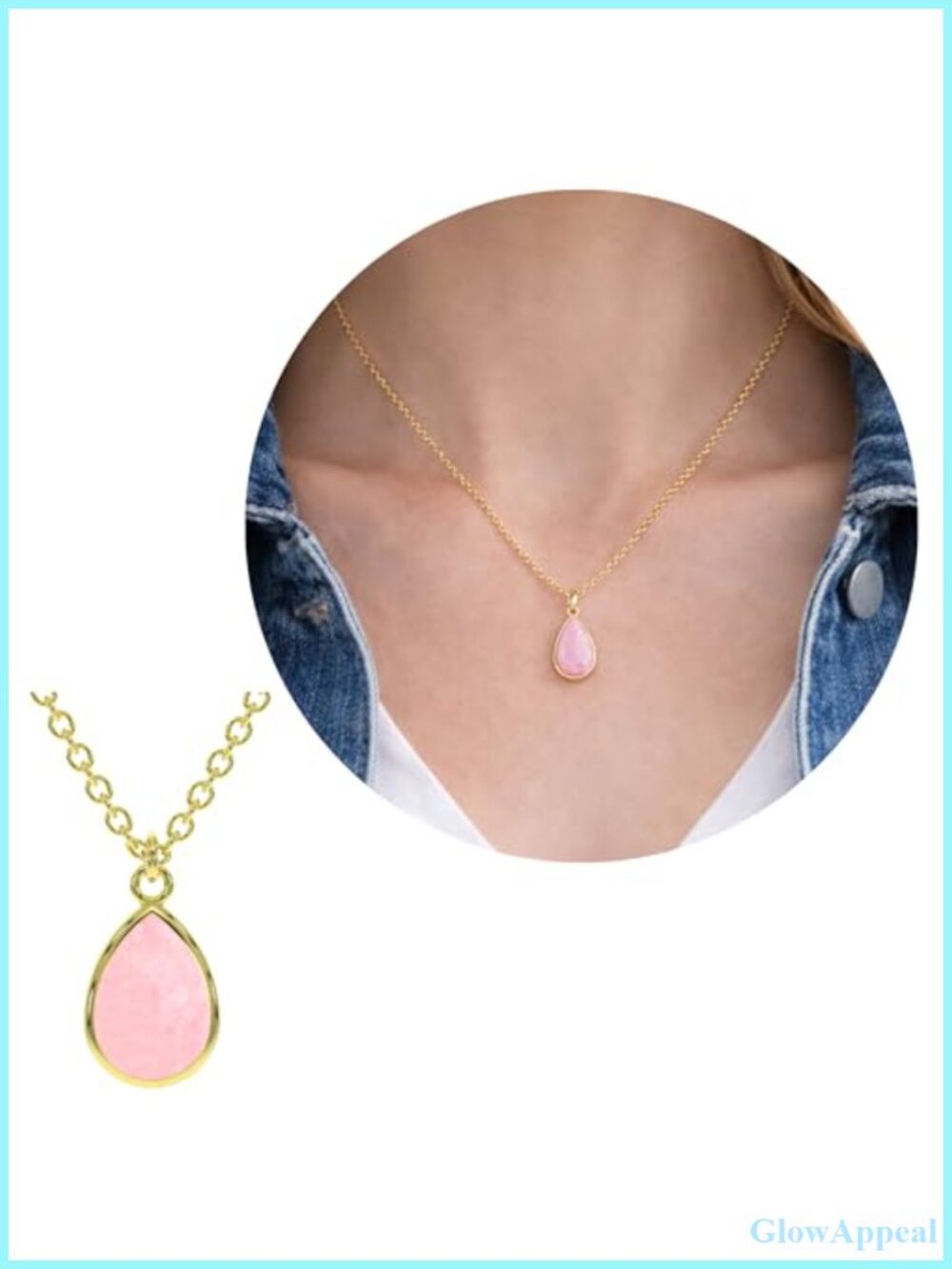 925 Sterling Silver Gold Vermeil Pink Opal Pendant Necklace Women